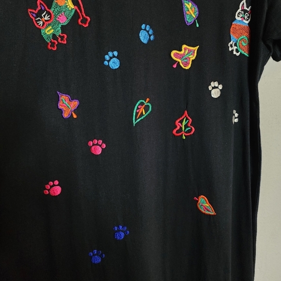 Embroidered Cats black maxi dress. Estimated size large - Picture 7 of 16